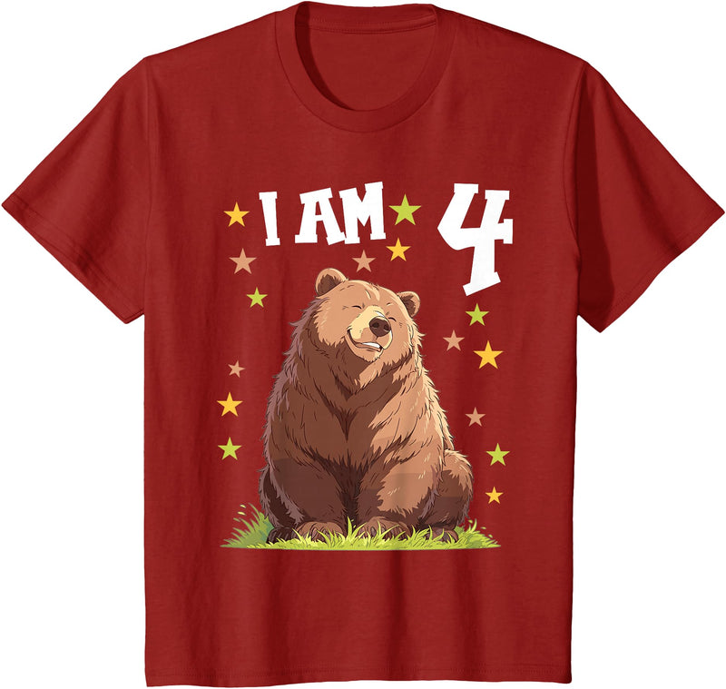 4 years old 4th birthday Bear Kids 4 Years old 4 birthday Bears Boy Girl Bear T-Shirt - Cranberry Red