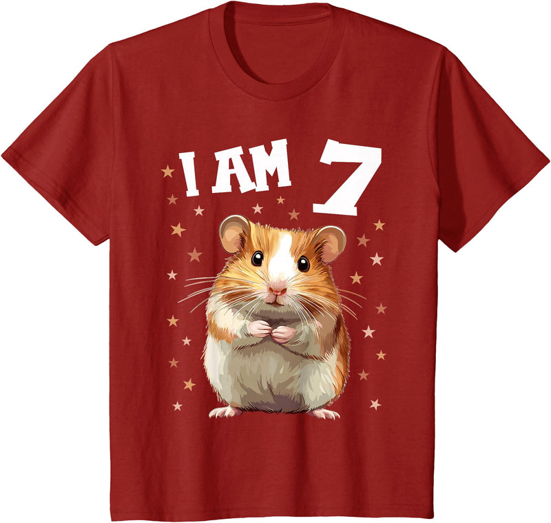 7 Years old 7 birthday Hamsters Boy Girl Hamster T-Shirt - Cranberry Red