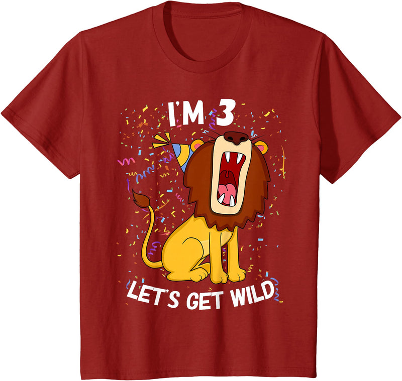 Safari Zoo Jungle Birhtday Gifts Outfits Kids 3 Year Old 3rd Birthday Party Lion T-Shirt - Cranberry Red