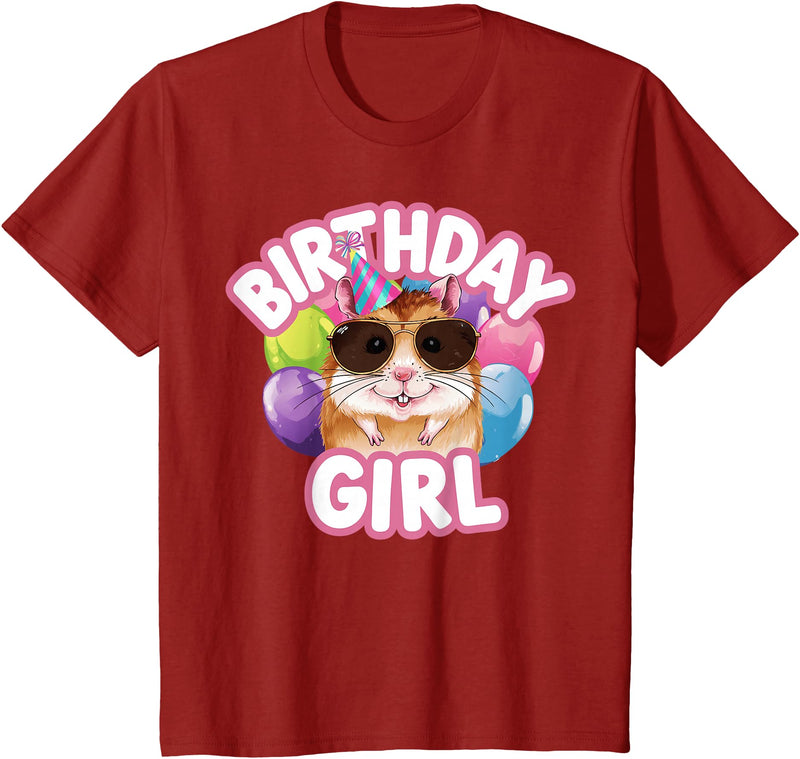 Girl Birthday Hamster Kids T-Shirt - Cranberry Red