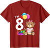 8th Birthday Teddy Bear - 8 Years Old Gift Tee Kids Eight Birthday Teddy Bear - 8 Year Old Girl T-Shirt - Cranberry Red