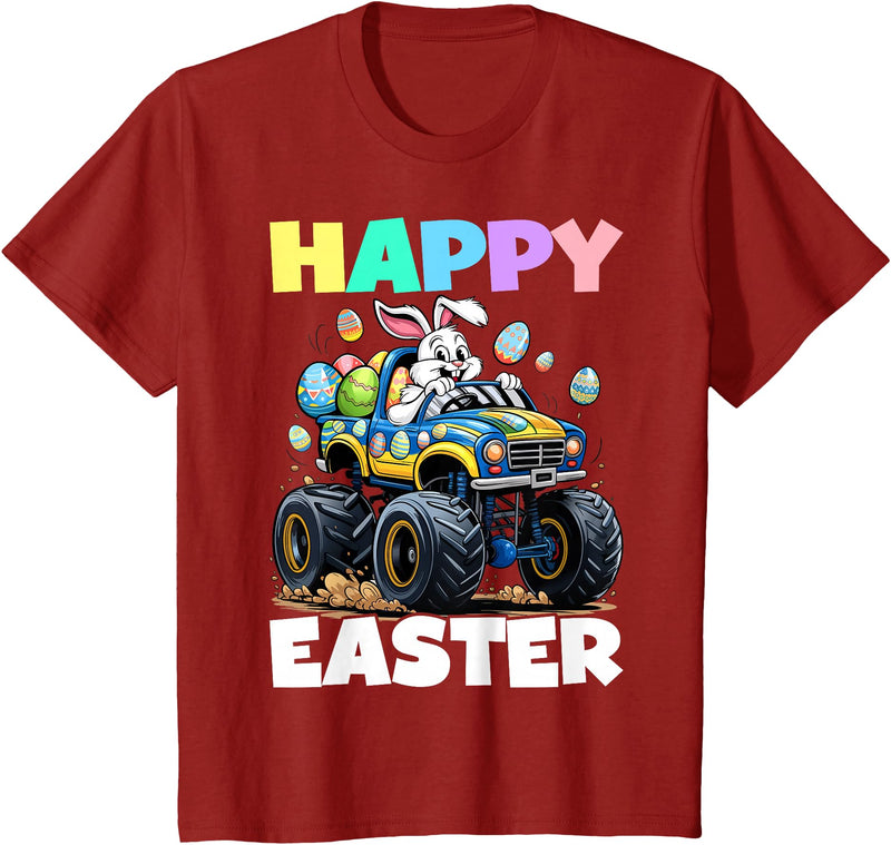 Happy Easter Day Bunny Monster Truck Eggs Cool Rabbit T-Shirt in Cranberry Red