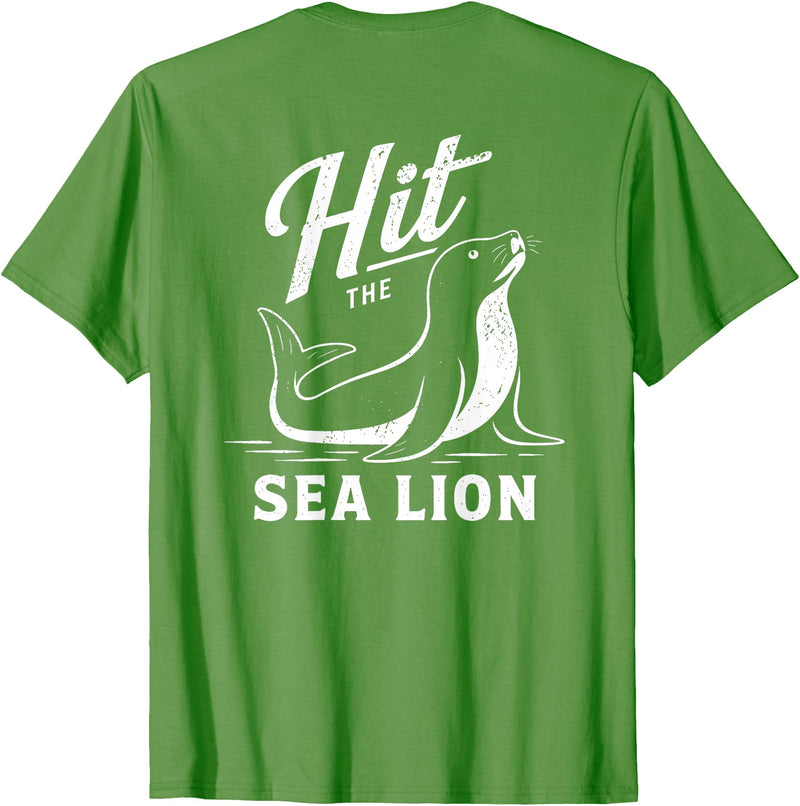 Sea Lion Trend (On Back) Hit The Sea Lion Funny Sealion Dance Trend T-Shirt - Grass Green