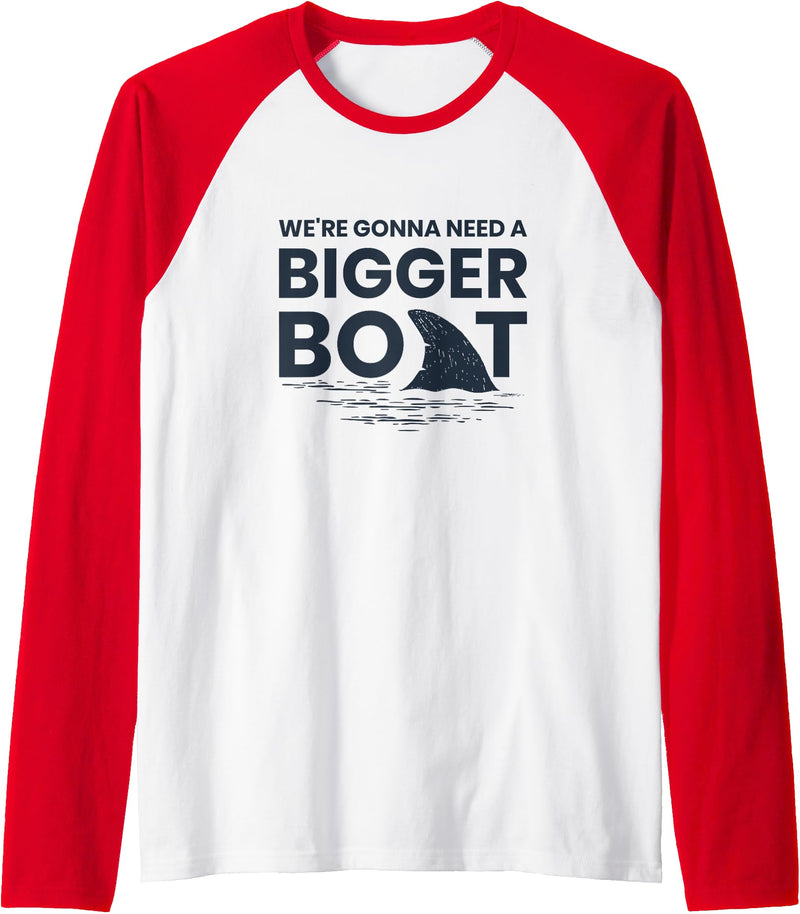 Green Cow Land We're Gonna Need A Bigger Boat Raglan Baseball Tee - Red/White