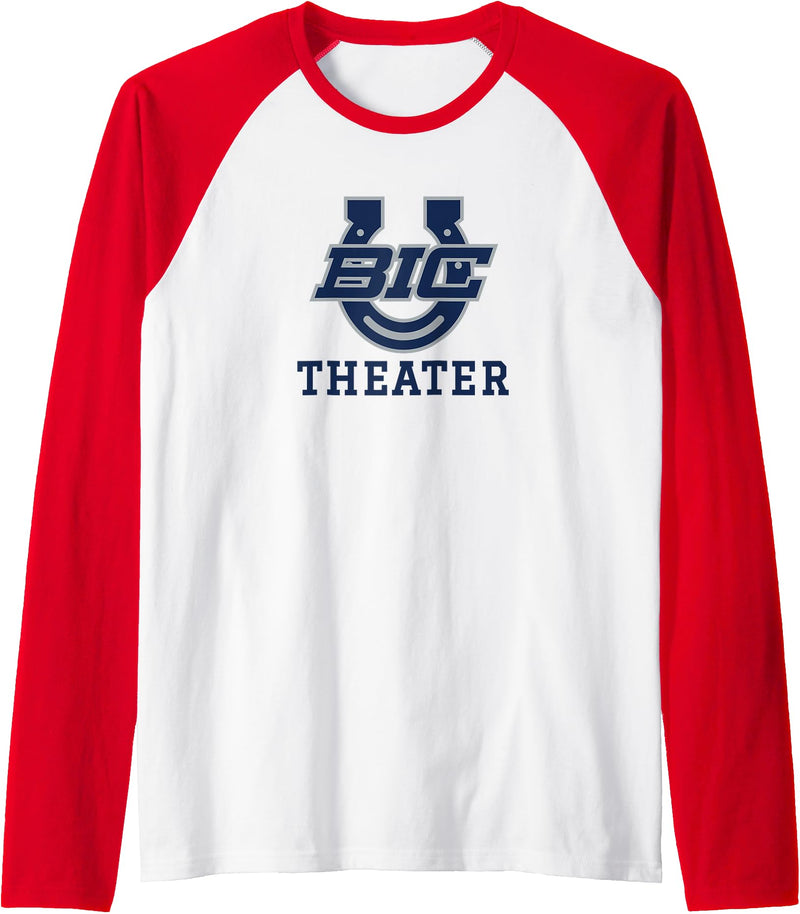 Buffalo Island, Monette, AR 72447 Buffalo Island Central High School Mustangs Theater Raglan Baseball Tee - Red/White