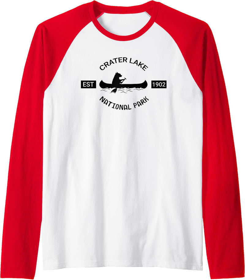 Oregon Bear Gift Tees Oregon Bear Shirt | Crater Lake National Park Gift Raglan Baseball Tee - Red/White