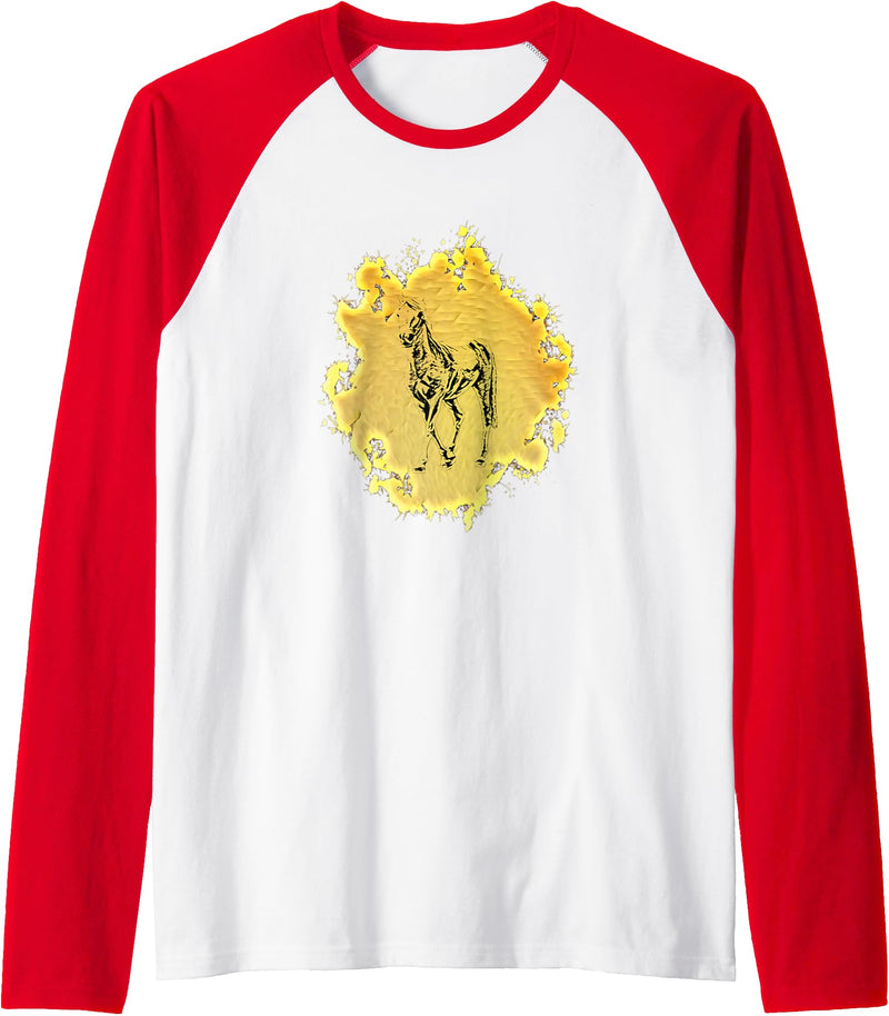Horses Girls Women Gift Kids + Men Boys Horse Motif Raglan Baseball Tee - Red/White