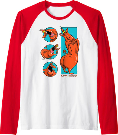 Cow and Chicken Red Guy Poses Collage Cartoon Raglan T-Shirt