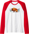 Park Apparel Everywhere Buffalo Bison Calf Sunset Landscape Design Gifts Raglan Baseball Tee - Red/White