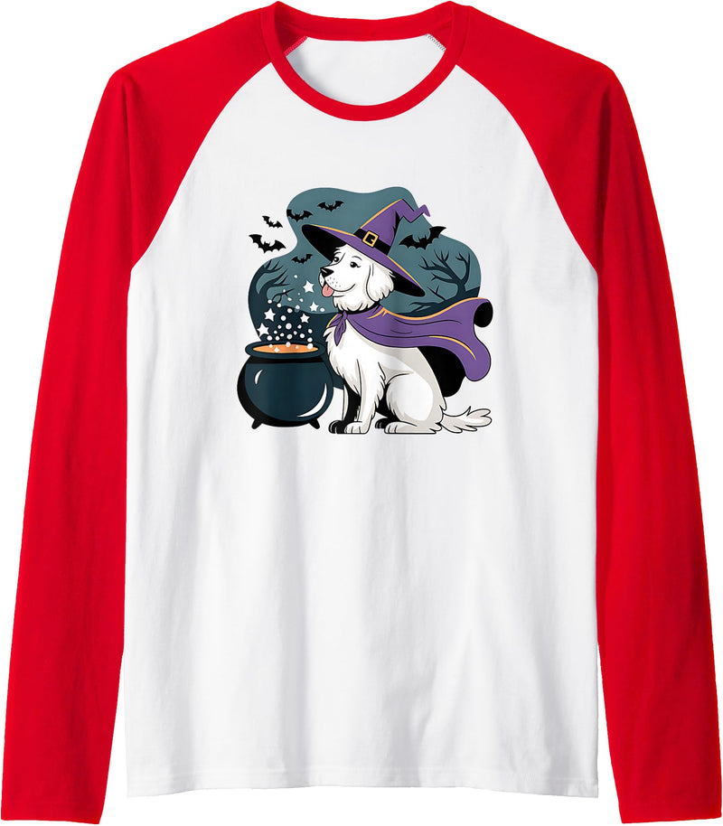 Golden Retriever Witch Dog Halloween Fun Halloween Witch White English Cream Golden Retriever Dog Raglan Baseball Tee -