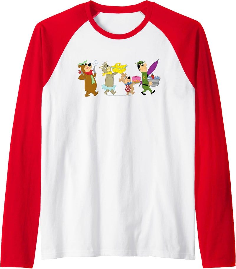 Yogi Bear Marching to the Picnic Raglan Baseball Tee - Red/White