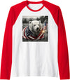 Polar Bear USA Patriotic Veterans Day Costume Funny Polar Bear American USA Flag 250 Years 4th of July Raglan Baseball Tee - Red/White
