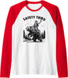 Cowboy Western Bear Tee Safety Third, Funny Guys, Grizzly Bear, Cowboy Western Raglan Baseball Tee - Red/White