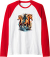Horse Design Raglan Baseball Tee - Red/White