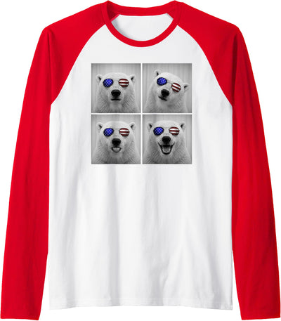 Polar Bear 4th of July US American Flag Patriotic Raglan Baseball Tee