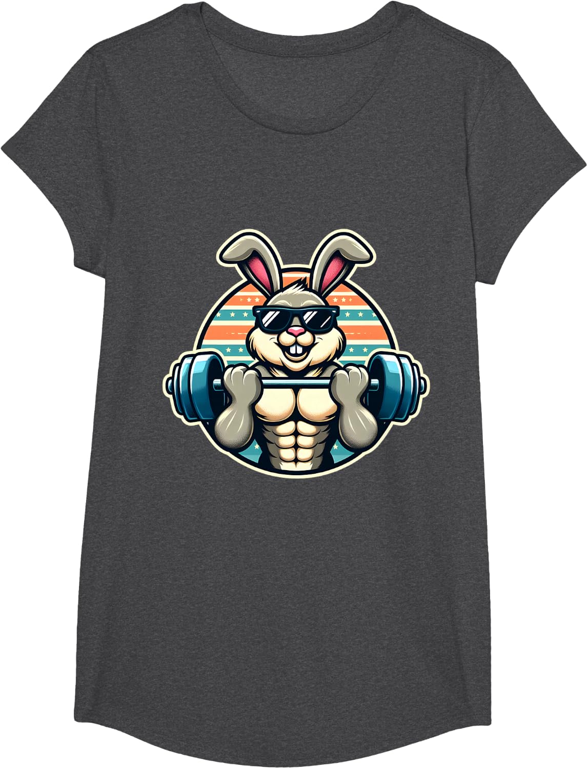 Happy Easter Bunny Rabbit Lifting Weights Training Muscular T-Shirt - Girls Dark Heather Grey