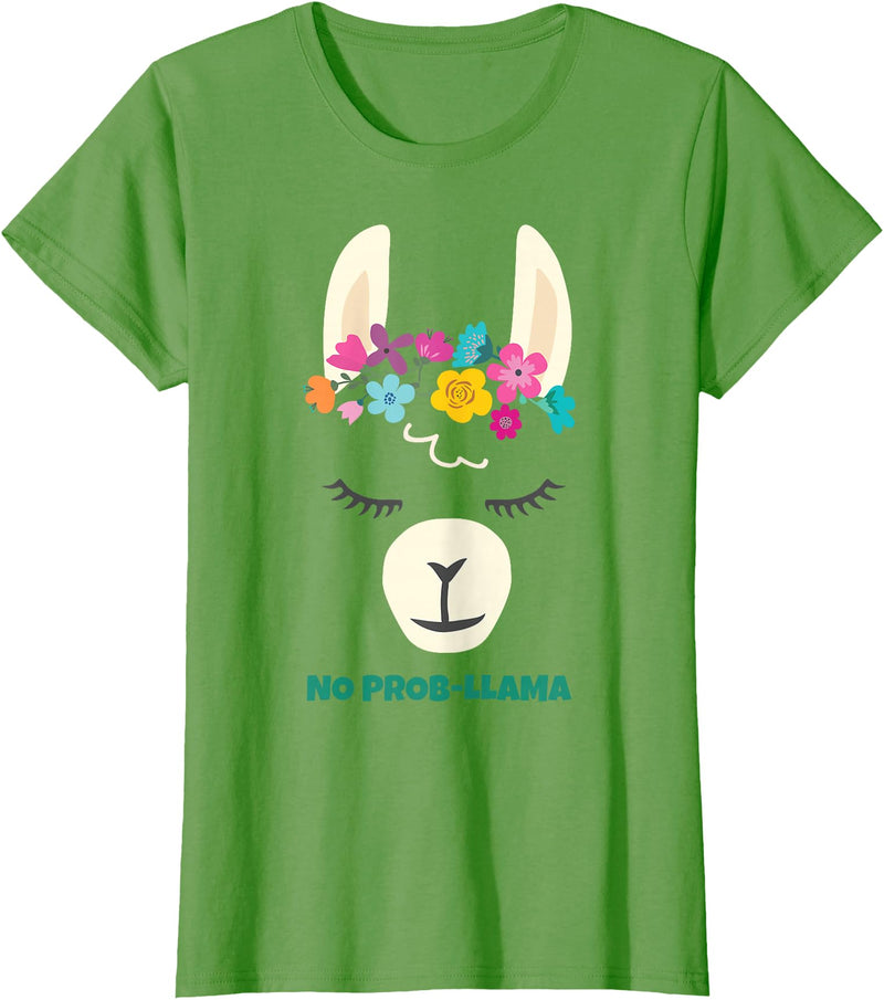Llama Shirts & Alpaca Gifts No Prob Llama Christmas Women Kids Girls Birthday T-Shirt - Grass Green