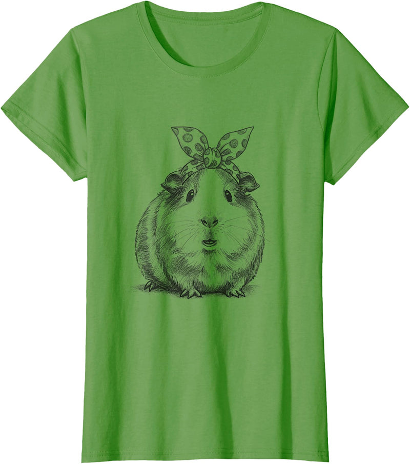 Animals Sketch Drawing Art Designs For Women Cute Guinea Pig Drawing Art Design For Girls T-Shirt - Grass Green