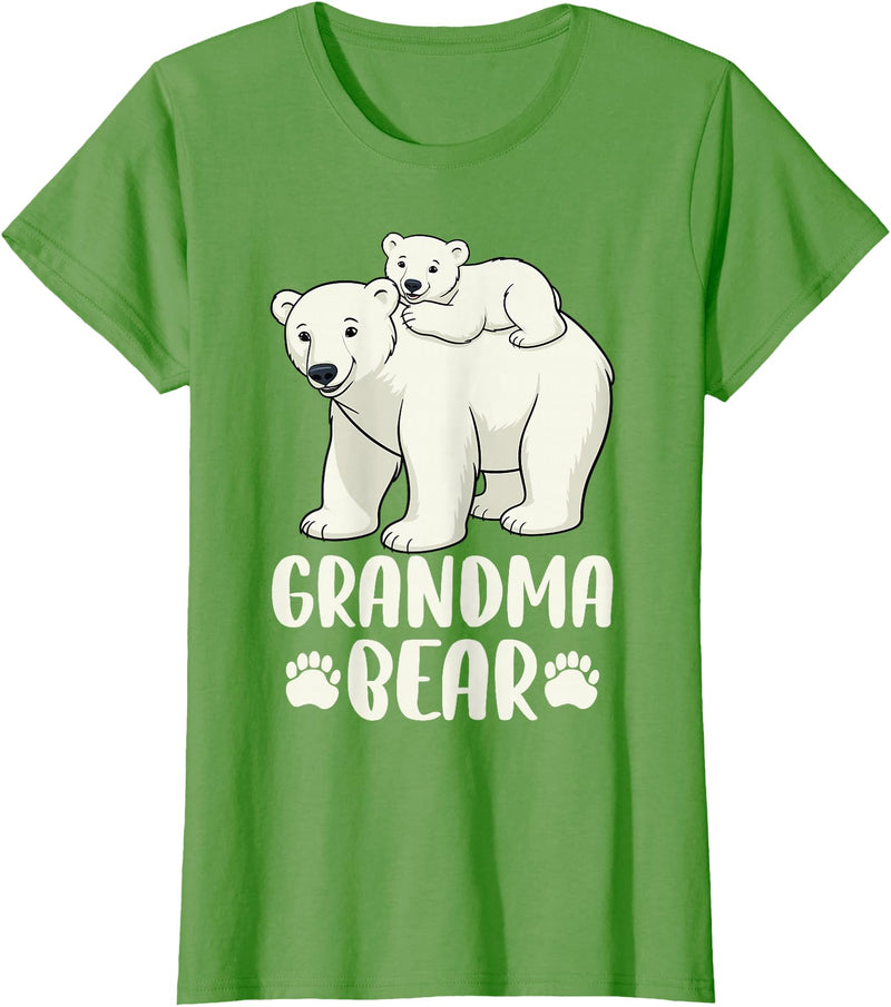 Polar Bear Family Art Creations Grandma Bear and Cub T-Shirt - Grass Green