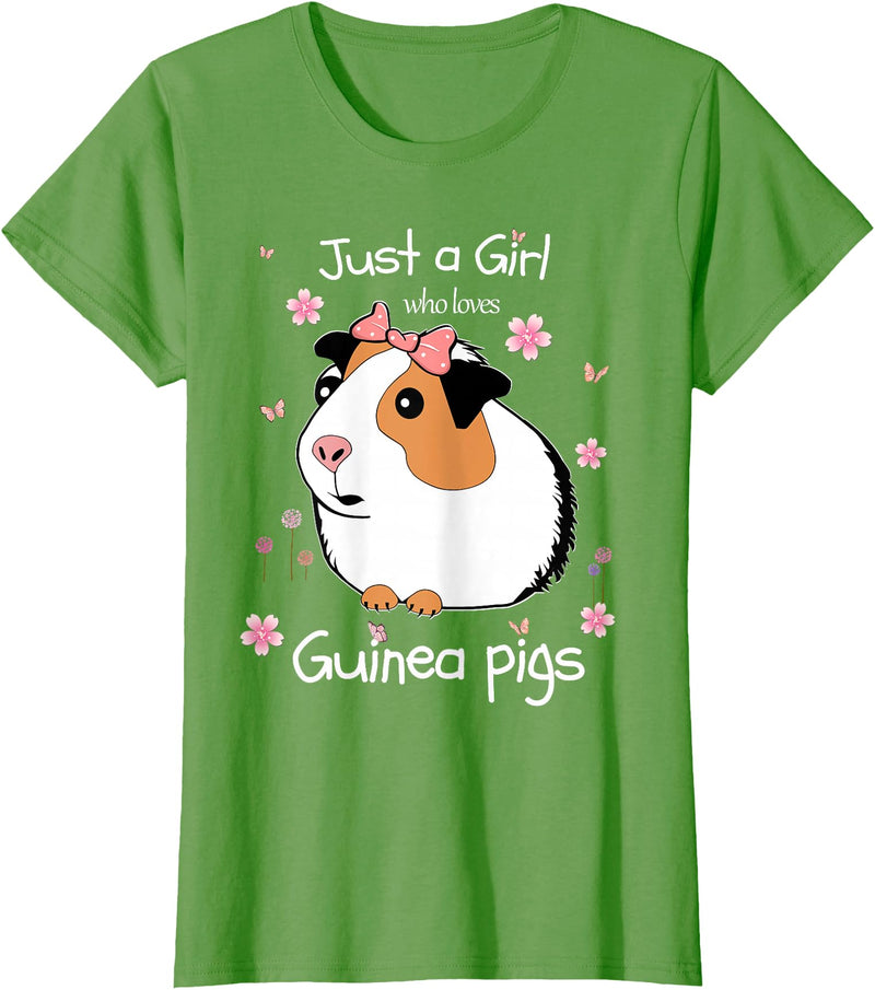 Just a Girl Cute Funny T-Shirts Just a Girl Who Loves Guinea Pigs - Cute Pets Lover Gift T-Shirt - Grass Green