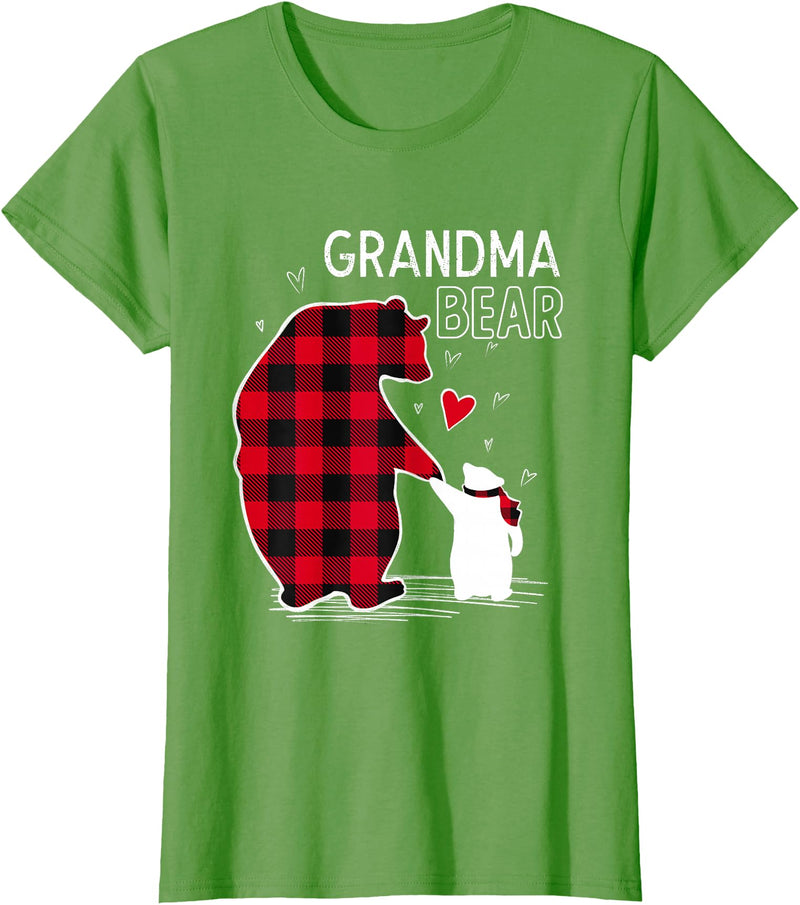 Papa & Mama Bear Outfit Grandma Bear Christmas Pajama Red Buffalo Plaid T-Shirt - Grass Green