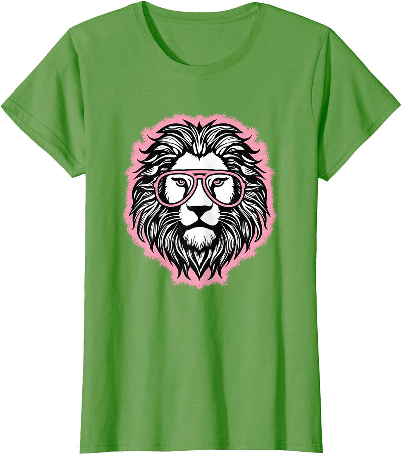 BALARI Cute Pink Lion Wild Animal Lion Lover Women Girls T-Shirt - Grass Green
