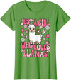 KATYLIN Just A Girl Who Loves Llamas Llama Lover Girls Kids T-Shirt - Grass Green