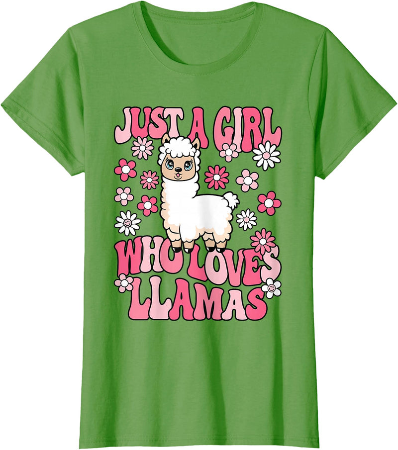 KATYLIN Just A Girl Who Loves Llamas Llama Lover Girls Kids T-Shirt - Grass Green