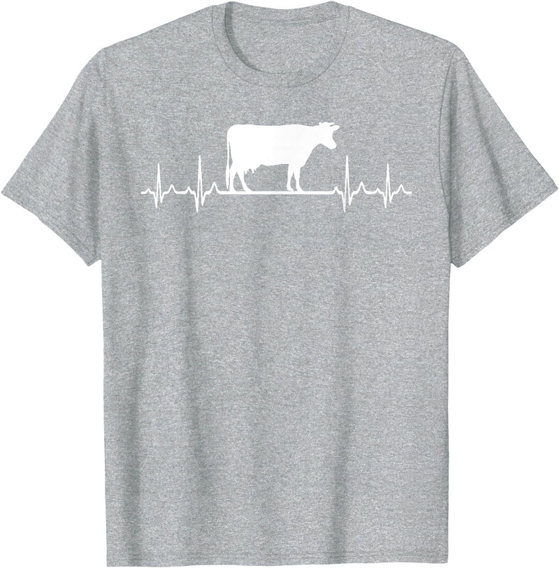 Farm and Holstein Cow for Men and Cattle Clothing Heartbeat Pulse ECG - Holstein Rancher For Cattle Farmer T-Shirt - Heather