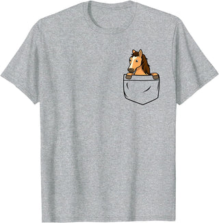 Funny Horse Gifts Horse In The Pocket Funny Pocket Horse Cartoon Design Animal T-Shirt - Heather Grey