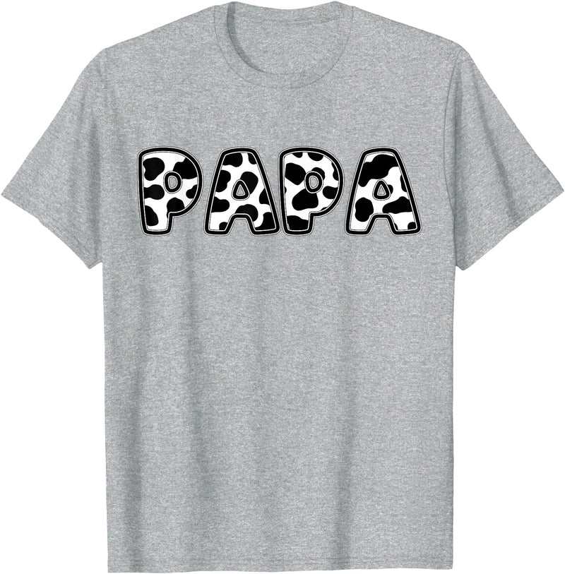 Cow Print Matching Family Apparel Papa Cow Print Family Matching Father's Day T-Shirt - Heather Grey