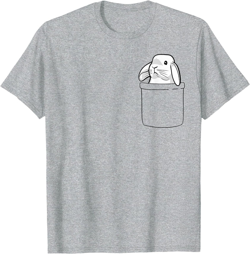 Rabbit Pocket Cute Bunny Women Girls Boys Kids Small T-Shirt in Heather Grey