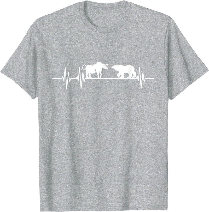 Day Trading Gifts Stocks Stock Trader Bull Bear Heartbeat Trading T-Shirt - Heather Grey