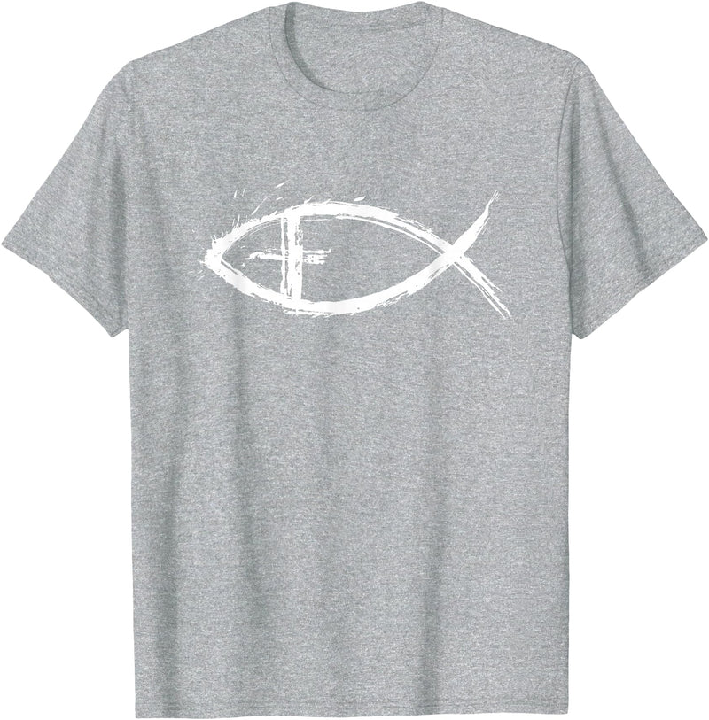 Christian Faith Shirts Jesus Fish Christian T-Shirt T-Shirt - Heather Grey