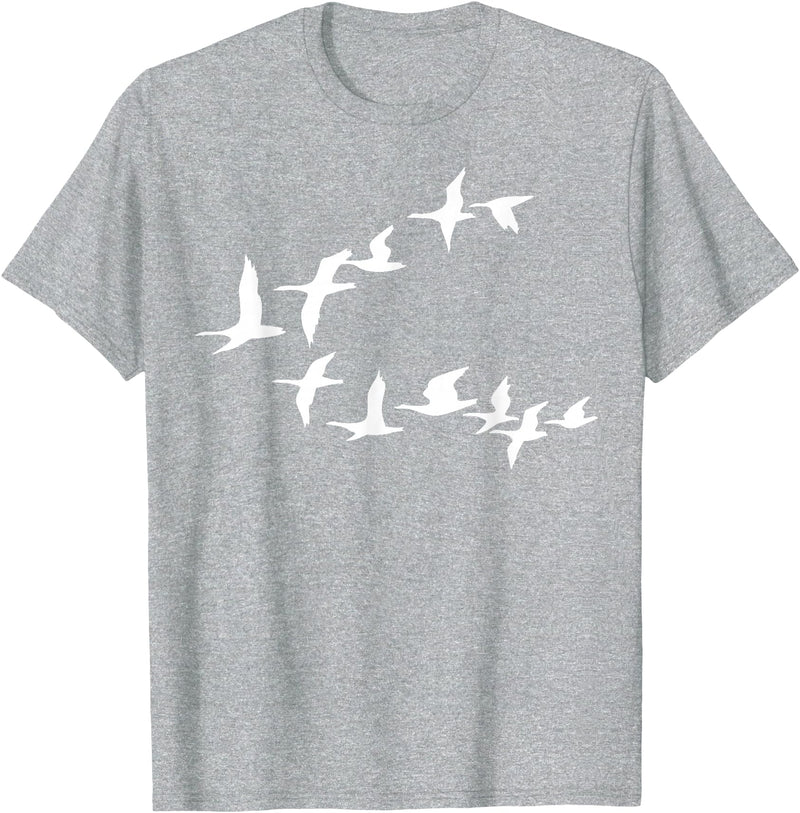 Marron Bear Birds In Flight, V Pattern Flock Of Geese T-Shirt - Heather Grey