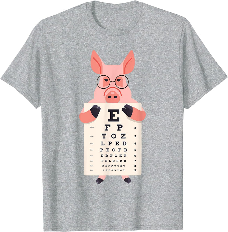 Cute Cartoon Eye Chart Animal Kids Piglet Pig Animal Children's Glasses with Optician Vision Test Board T-Shirt - Heather Grey