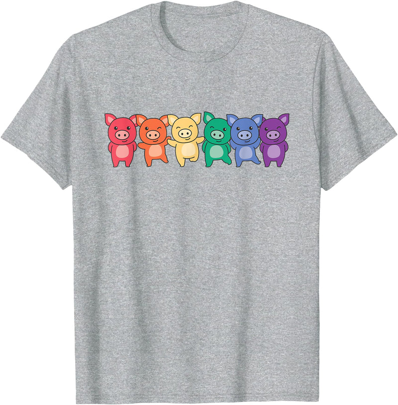 Cute Animals Lgbtq+ Pride Month Rainbow Flag Pride Month Lgbtq Rainbow Pig T-Shirt - Heather Grey