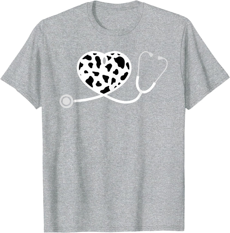 Cute Cow Print Design Stethoscope Gifts Him Her Cow Print Pattern Nurse Doctor Cardiology Stethoscope Heart T-Shirt -