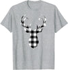 Buffalo Plaid Deer Clothing Co. by AAM Black & White Classic Christmas Buffalo Plaid Deer Head T-Shirt - Heather Grey