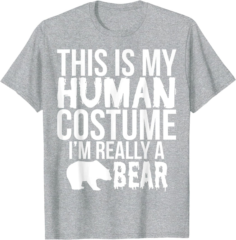 Halloween Funny - This Is My Human Costume Bear T-Shirt - Heather Grey
