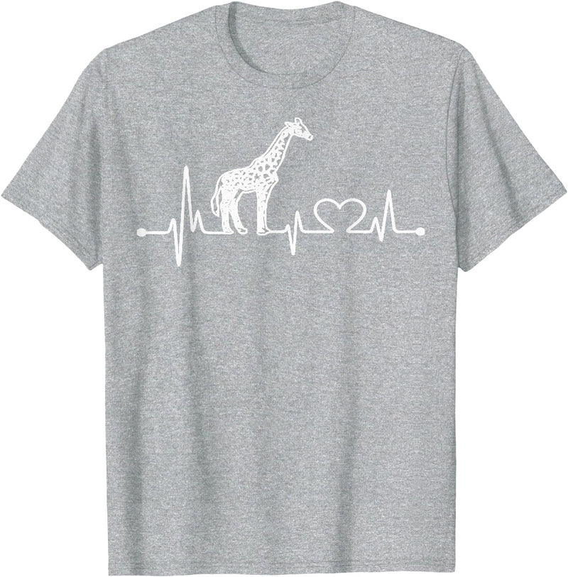 Funny Giraffe Lovers Zoo Animal Apparel Gifts Giraffe Heartbeat Love Line Cute Graphic wildlife Silhouette T-Shirt - Heather Grey