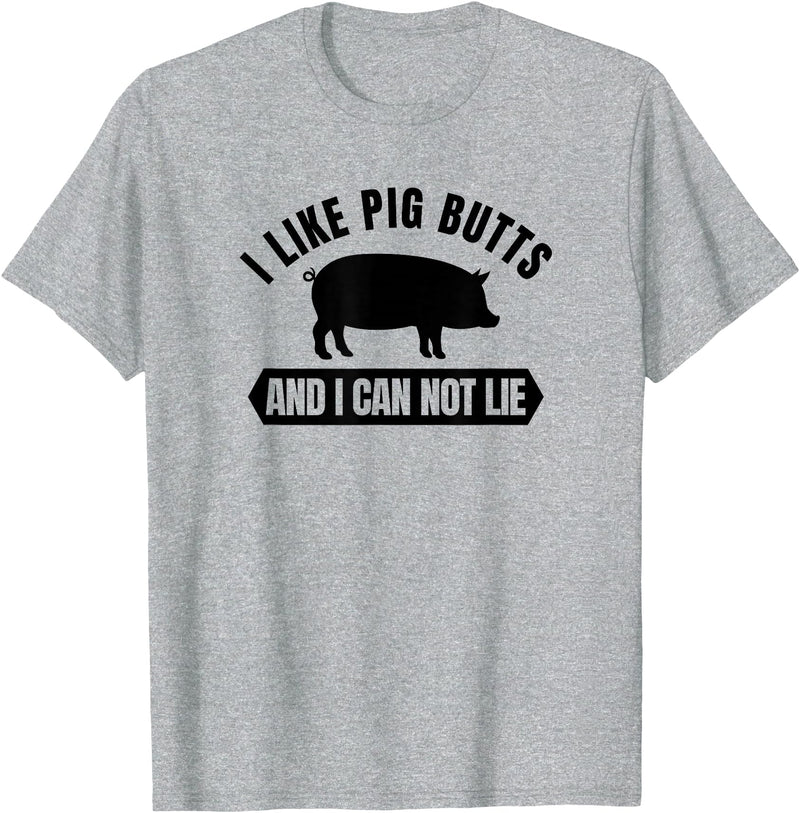 Happy BBQ Apparel I Like Pig Butts And I Cannot Lie Funny BBQ Grilling T-Shirt T-Shirt - Heather Grey