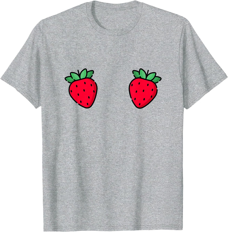 Fruit Boobs Co Strawberry Fruit Boobs Funny Summer Food T-Shirt - Heather Grey
