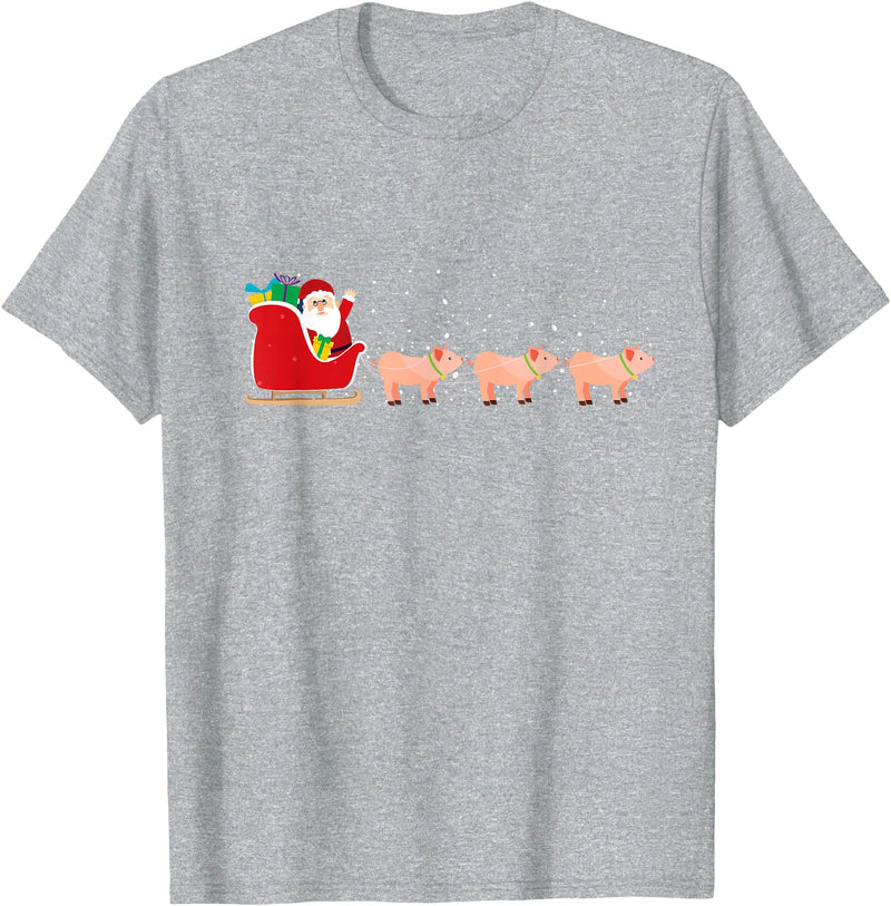 Funny Christmas Sleigh Animal Gifts Pig Santa Christmas Sleigh - Funny Pig Xmas T-Shirt - Heather Grey