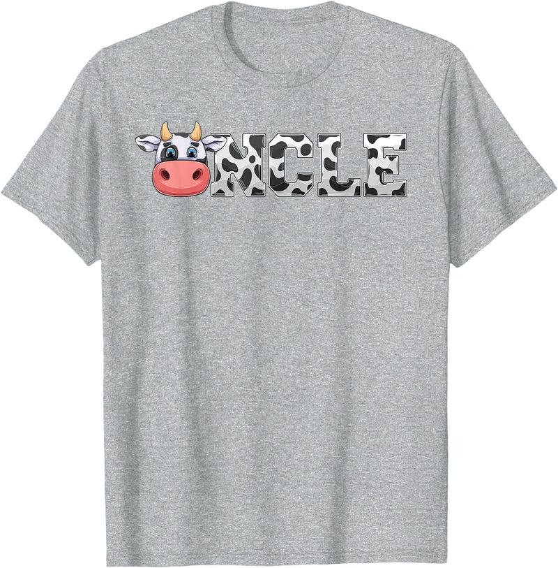 ETHRLO cow im one birthday decorations Shirts Uncle Cow Print Cowboy Animal Pattern Farmer Cow Uncle T-Shirt - Heather Grey