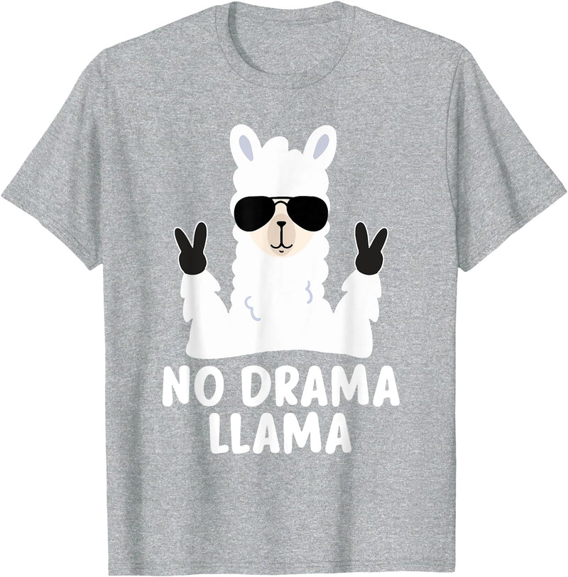 No Drama No Pob-Llama Alpaca Gifts No Drama Llama Alpaca with Sunglasses Llama Alpaca T-Shirt - Heather Grey