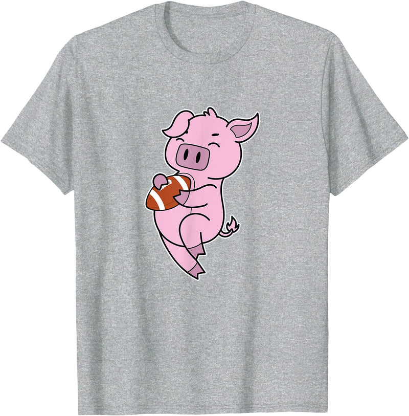 American Football USA animal Touchdown sport ball Pig plays American Football T-Shirt - Heather Grey