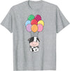 Cute Balloon Animals For Birthday Cow Flies With Colorful Balloons Kawaii Cows T-Shirt - Heather Grey