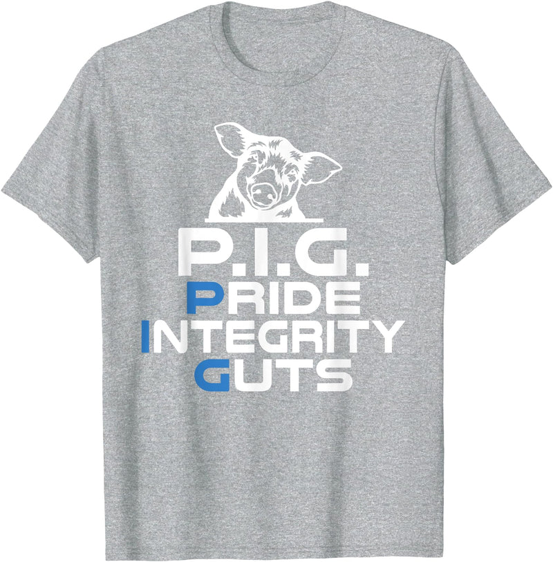 Police Officer Gifts & Cop Gifts PIG Pride Integrity Guts Police T-Shirt - Heather Grey
