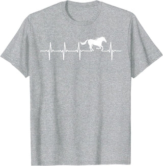 Heartbeat Horse Lover Gifts Women Men Girls Gifts Horse Lover Gifts Heart EKG Heartbeat Pulseline Cardiology T-Shirt - Heather Grey